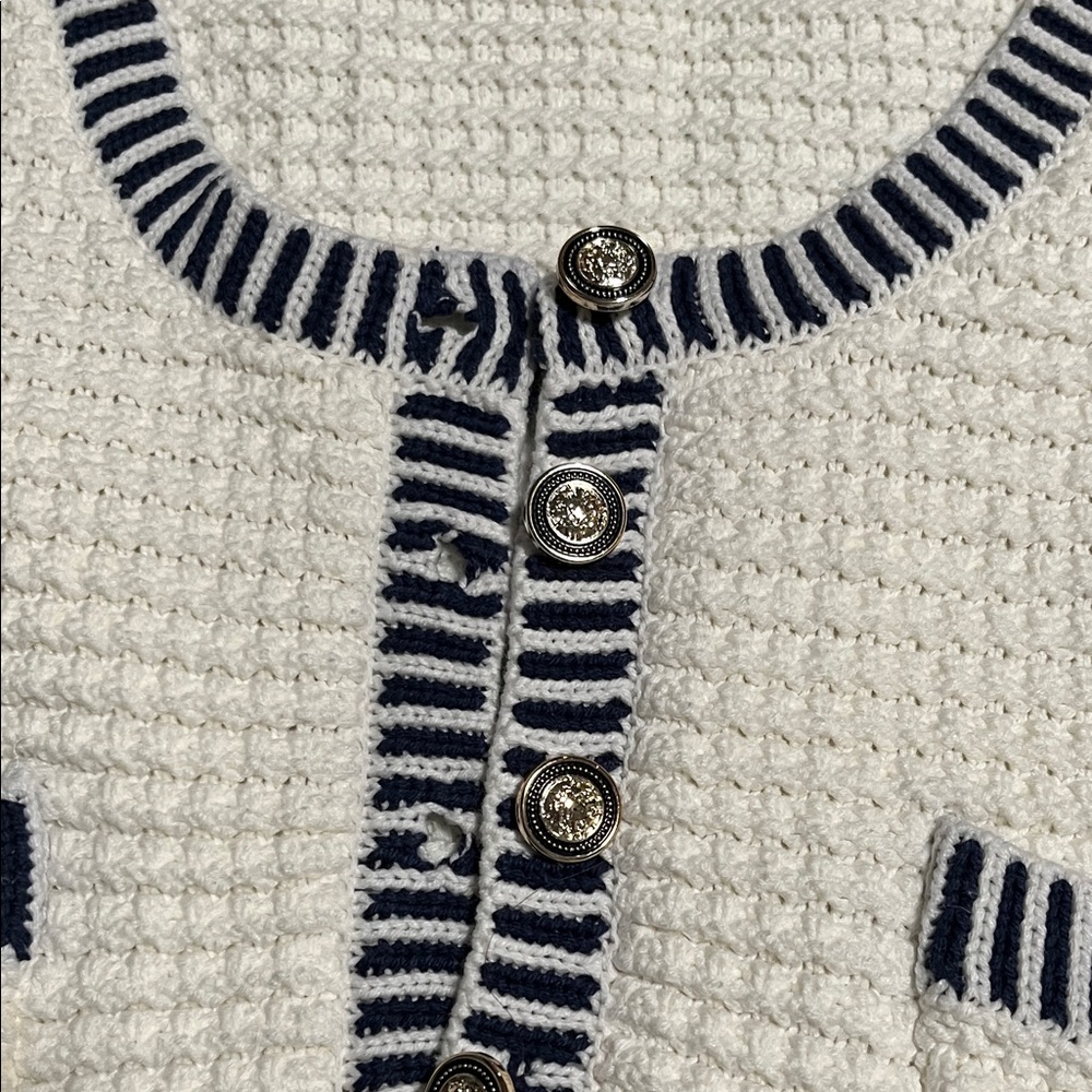 Mable Cream and Black Buttoned Cardigan Vest - Picture 3 of 11